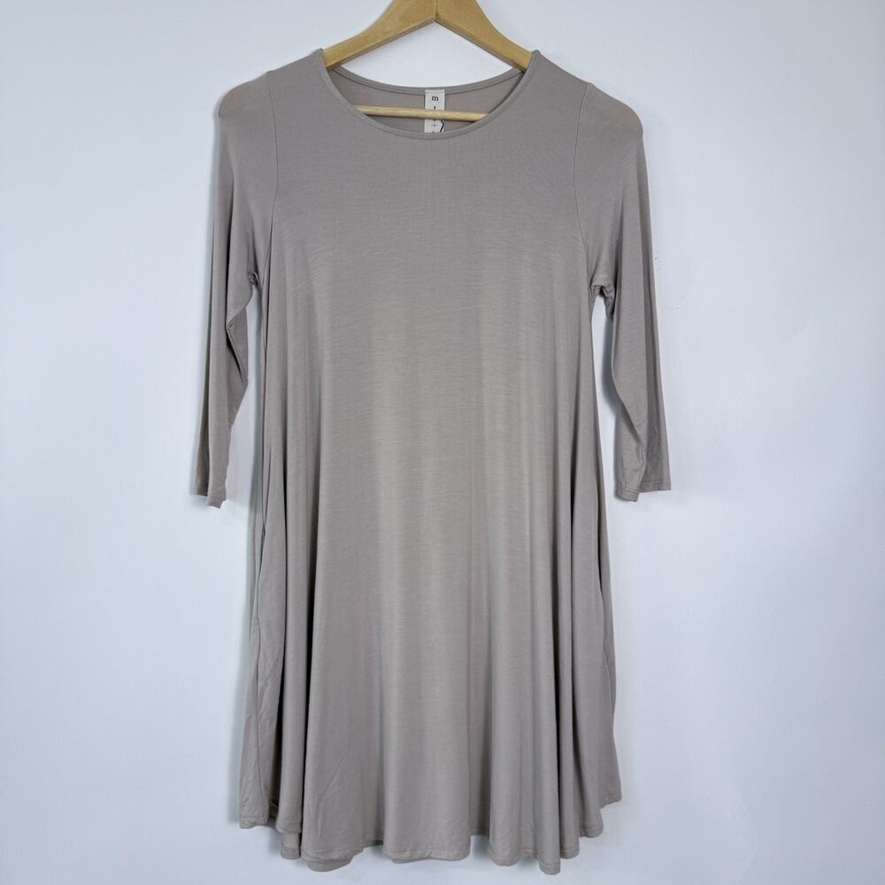 Mittoshop Bamboo Viscose Dress Small Beige Soft Stretchy Lightweight Pockets NWT